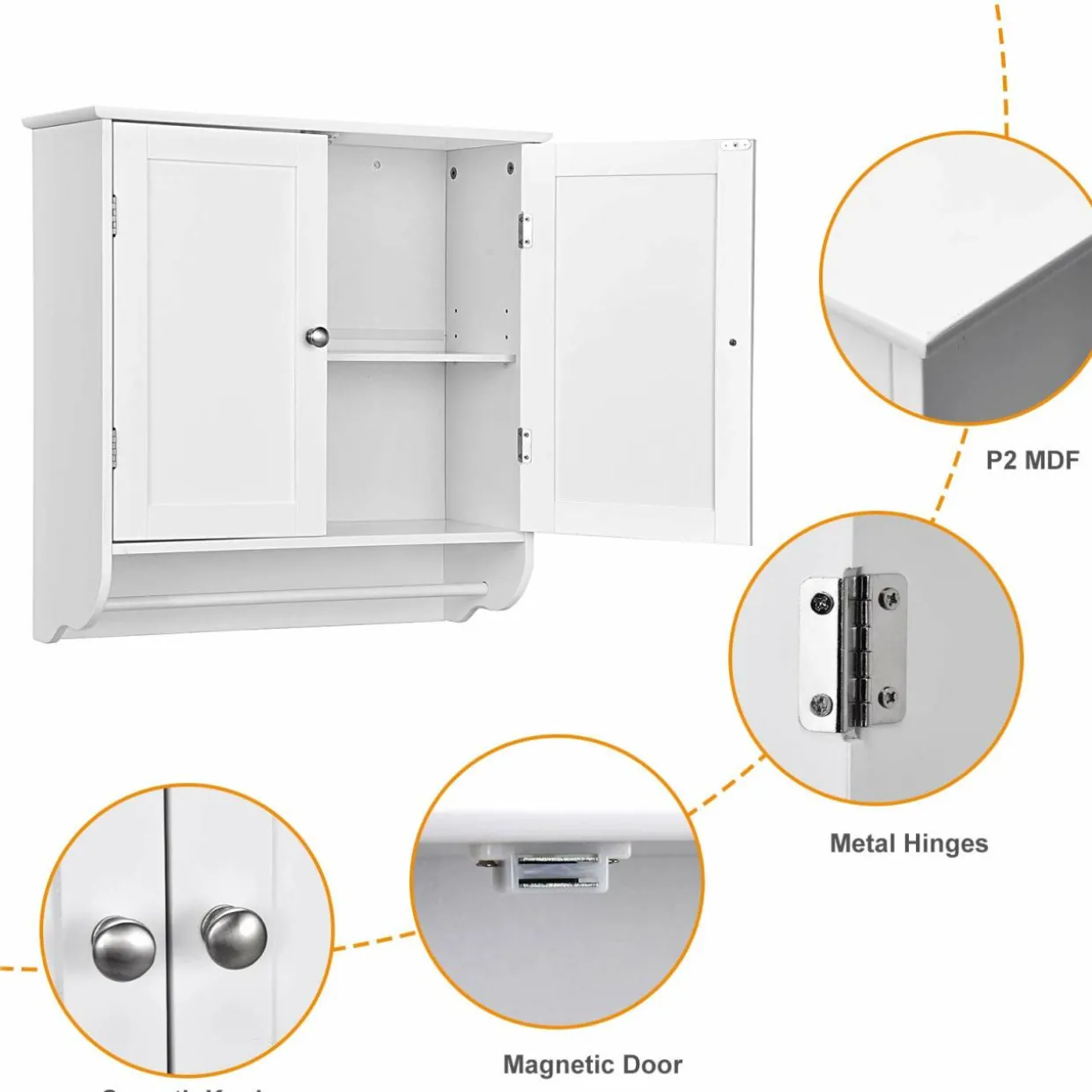 Tangkula Bathroom Cabinet Wall Mounted, Bathroom Medicine Cabinet with Towel Bar & Double Door & Adjustable Shelf