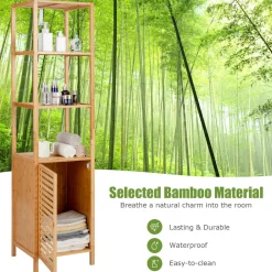 Tangkula Bathroom Cabinet, 65 Inch Tall Slim Bathroom Storage Cabinet with Shutter Door and 3 Open Shelves