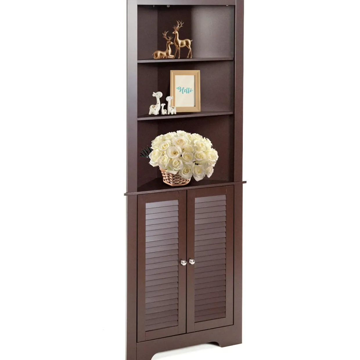 Tangkula Bathroom Corner Storage Cabinet, Free Standing Tall Collection Cabinet with 3 Open Shelves