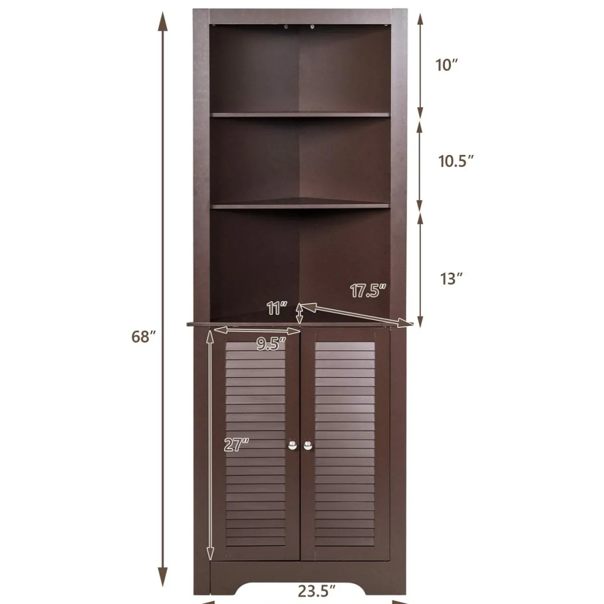 Tangkula Bathroom Corner Storage Cabinet, Free Standing Tall Collection Cabinet with 3 Open Shelves
