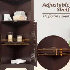 Tangkula Bathroom Corner Storage Cabinet, Free Standing Tall Collection Cabinet with 3 Open Shelves