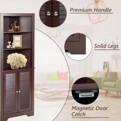 Tangkula Bathroom Corner Storage Cabinet, Free Standing Tall Collection Cabinet with 3 Open Shelves