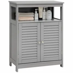Tangkula Bathroom Floor Cabinet, Wooden Freestanding Storage Cabinet with Double Shutter Door & Adjustable Shelf