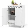 Tangkula Bathroom Floor Cabinet, Modern Carved Design Freestanding Storage Cabinet (White)