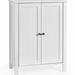 Tangkula Bathroom Floor Cabinet, Free Standing 3 Tier Storage Cabinet with Double Door & Adjustable Shelf, 23.5 x 12 x 31.5 Inches