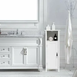 Tangkula Bathroom Floor Cabinet, Multifunctional Storage Cabinet with Anti-Tipping Device
