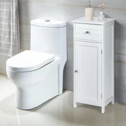 Tangkula Bathroom Floor Cabinet, Freestanding Storage Cabinet with Adjustable Shelf and Drawer, 14 x 12 x 34.5 Inches