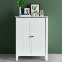 Tangkula Bathroom Floor Cabinet, Free Standing 3 Tier Storage Cabinet with Double Door & Adjustable Shelf, 23.5 x 12 x 31.5 Inches