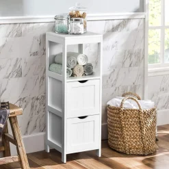 Tangkula Bathroom Floor Cabinet, Multifunctional Storage Cabinet with 2 Removable Drawers & Open Shelf