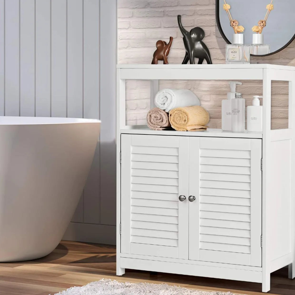 Tangkula Bathroom Floor Cabinet, Free Standing Storage Cabinet