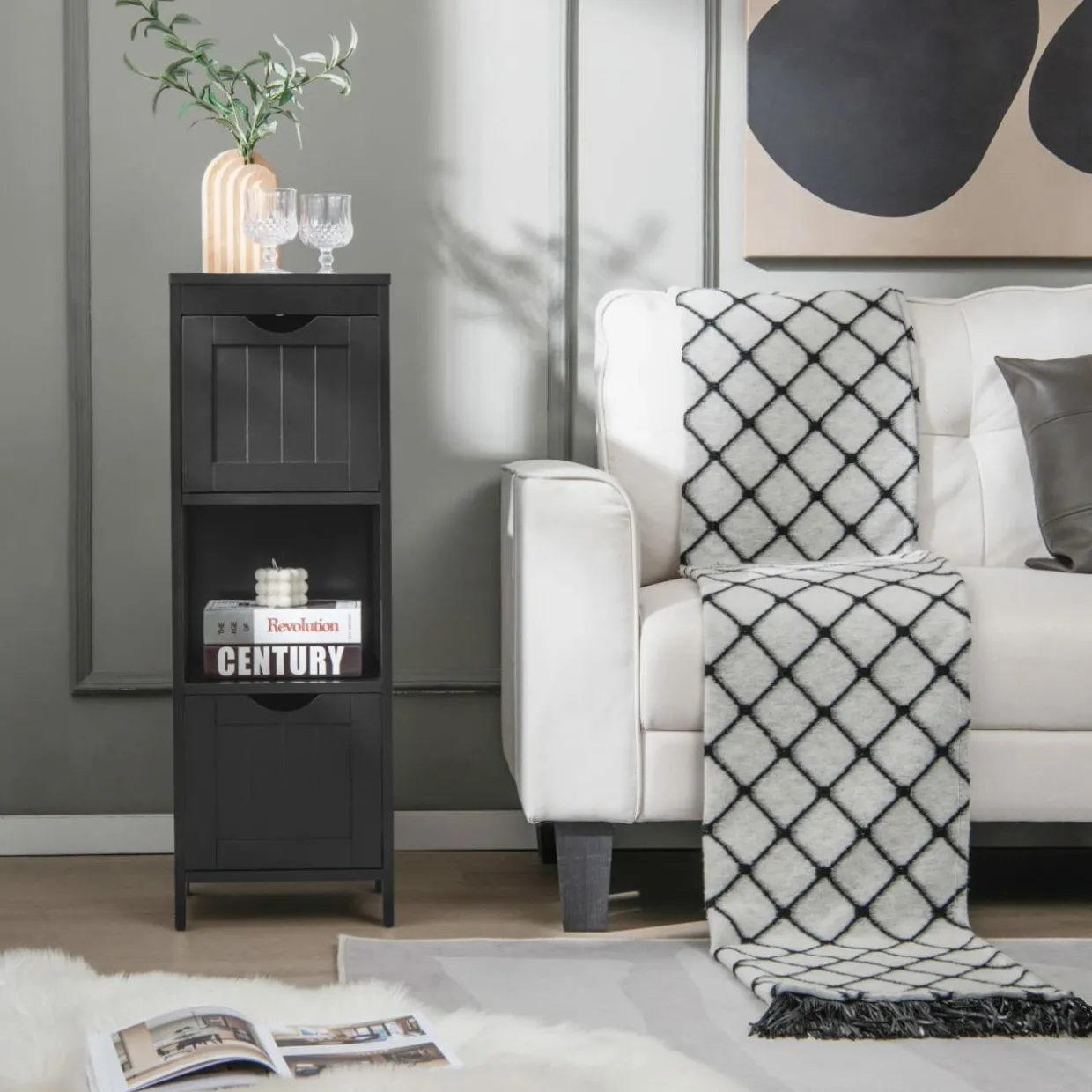Tangkula Bathroom Floor Cabinet, Multifunctional Storage Cabinet with 2 Removable Drawers & Open Shelf