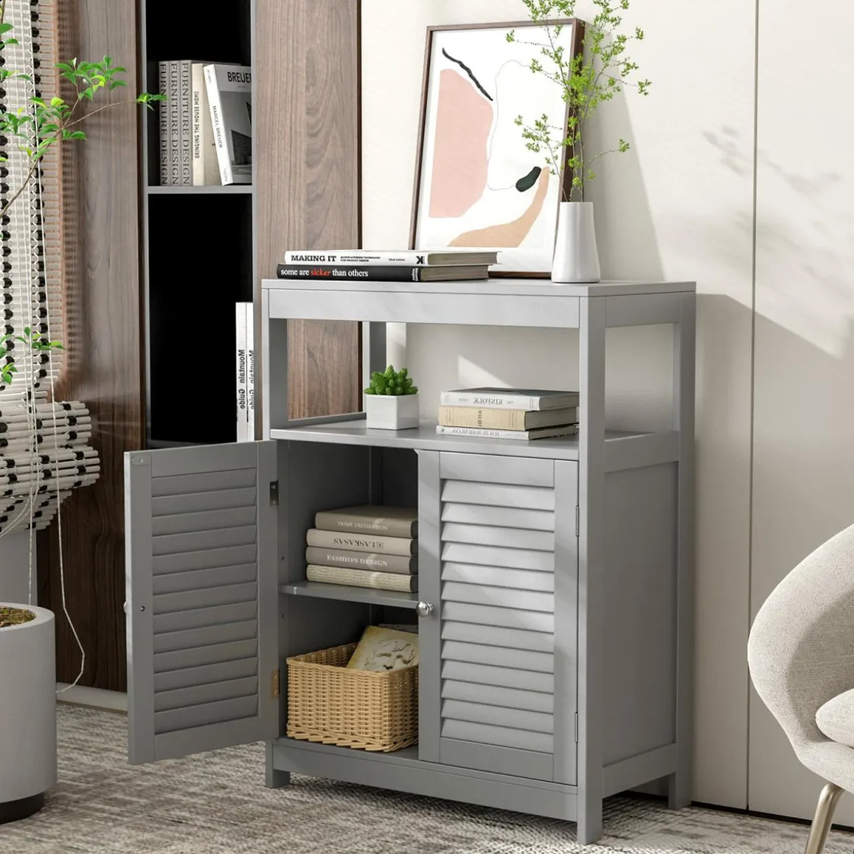 Tangkula Bathroom Floor Cabinet, Free Standing Storage Cabinet