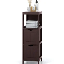 Tangkula Bathroom Floor Cabinet, Multifunctional Storage Cabinet with 2 Removable Drawers & Open Shelf