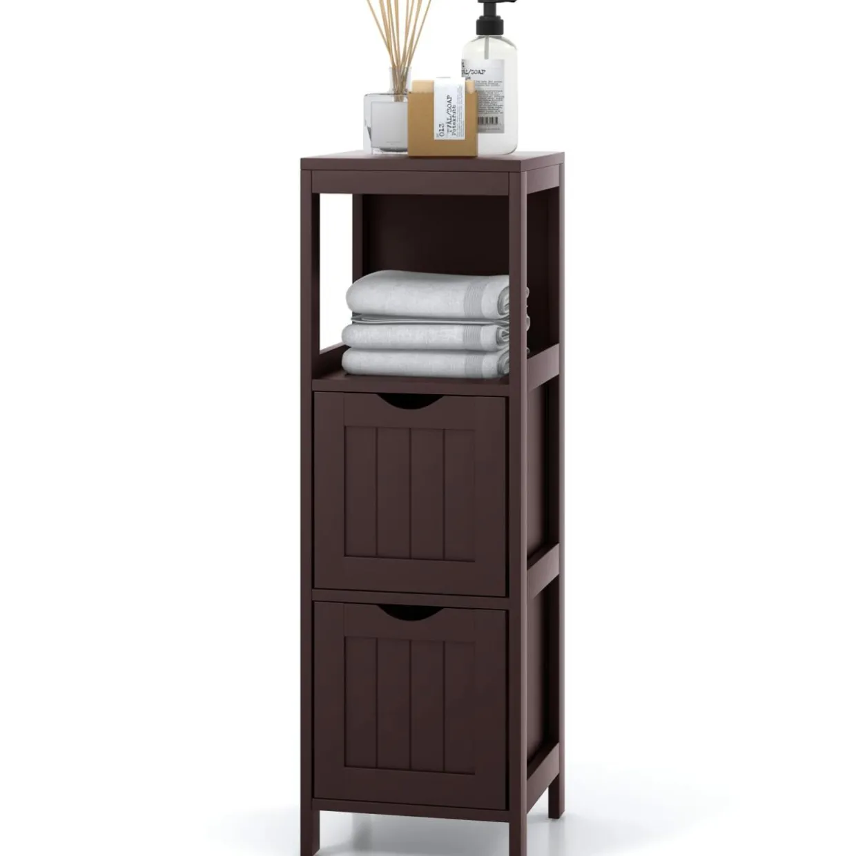 Tangkula Bathroom Floor Cabinet, Multifunctional Storage Cabinet with 2 Removable Drawers & Open Shelf