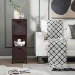 Tangkula Bathroom Floor Cabinet, Multifunctional Storage Cabinet with 2 Removable Drawers & Open Shelf