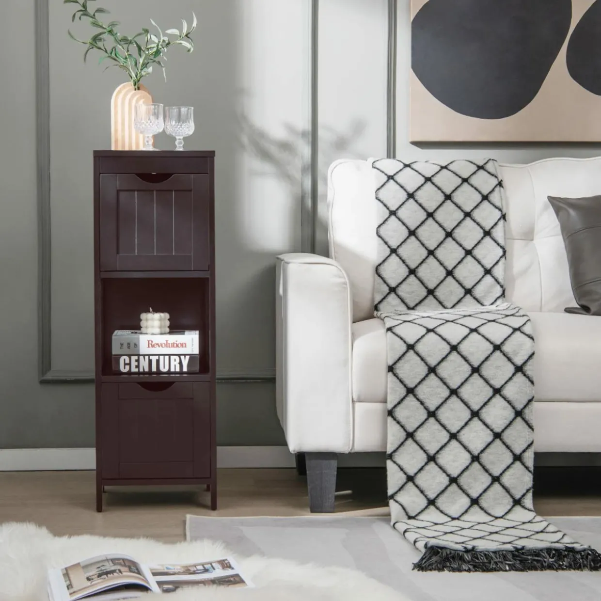 Tangkula Bathroom Floor Cabinet, Multifunctional Storage Cabinet with 2 Removable Drawers & Open Shelf