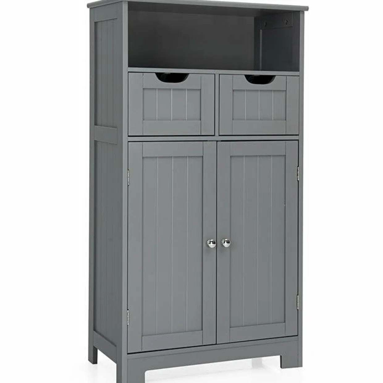 Tangkula Bathroom Floor Cabinet, Storage Cabinet w/One Open Shelf Two Doors and Two Adjustable Drawers, Standing Cupboard for Kitchen