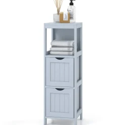 Tangkula Bathroom Floor Cabinet, Multifunctional Storage Cabinet with 2 Removable Drawers & Open Shelf