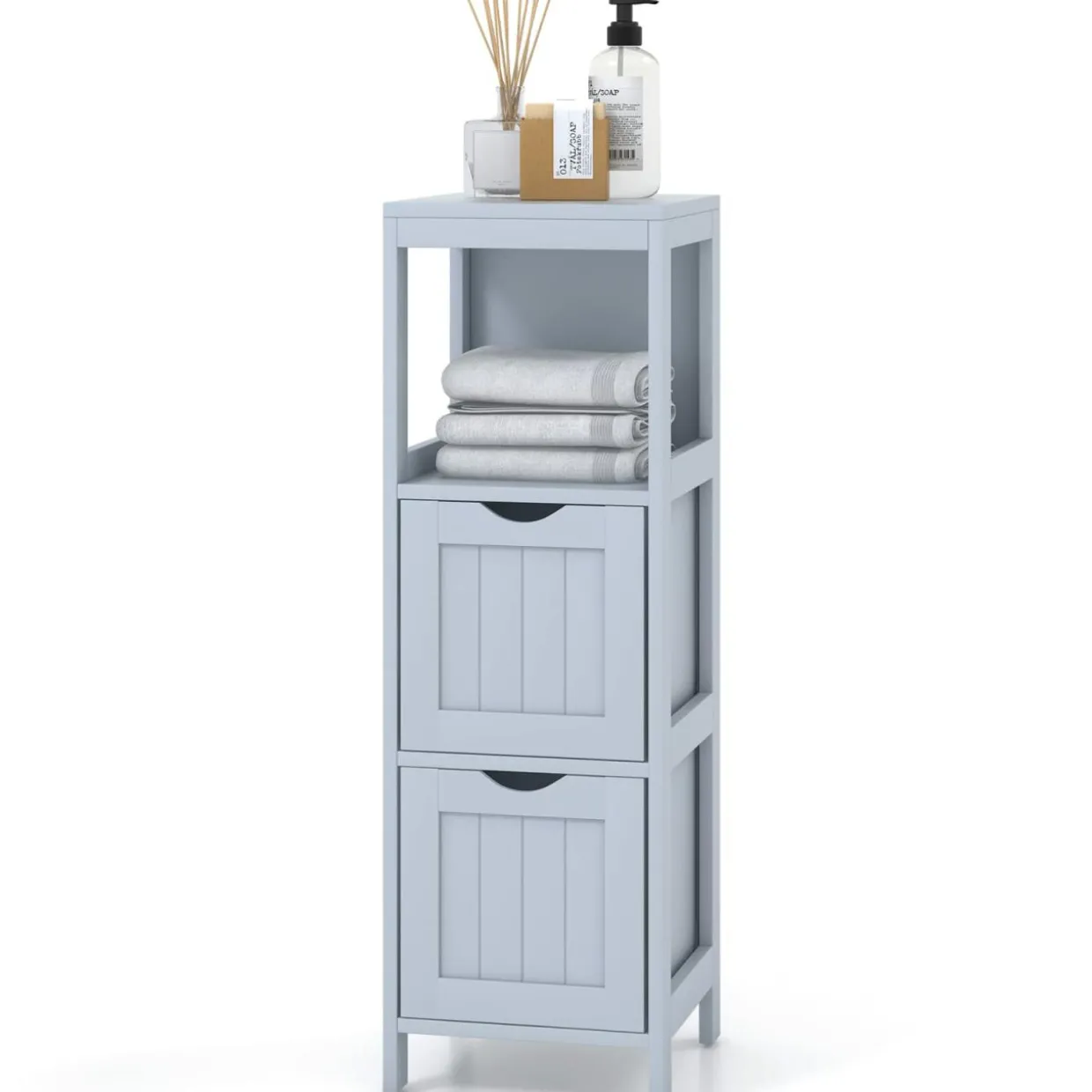 Tangkula Bathroom Floor Cabinet, Multifunctional Storage Cabinet with 2 Removable Drawers & Open Shelf