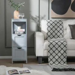 Tangkula Bathroom Floor Cabinet, Multifunctional Storage Cabinet with 2 Removable Drawers & Open Shelf