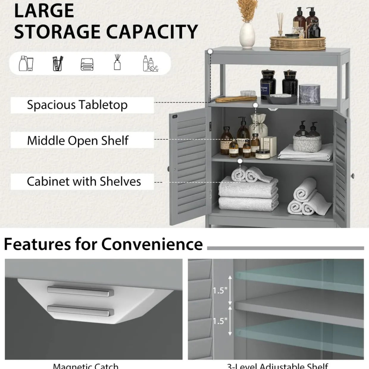 Tangkula Bathroom Floor Cabinet, Free Standing Storage Cabinet