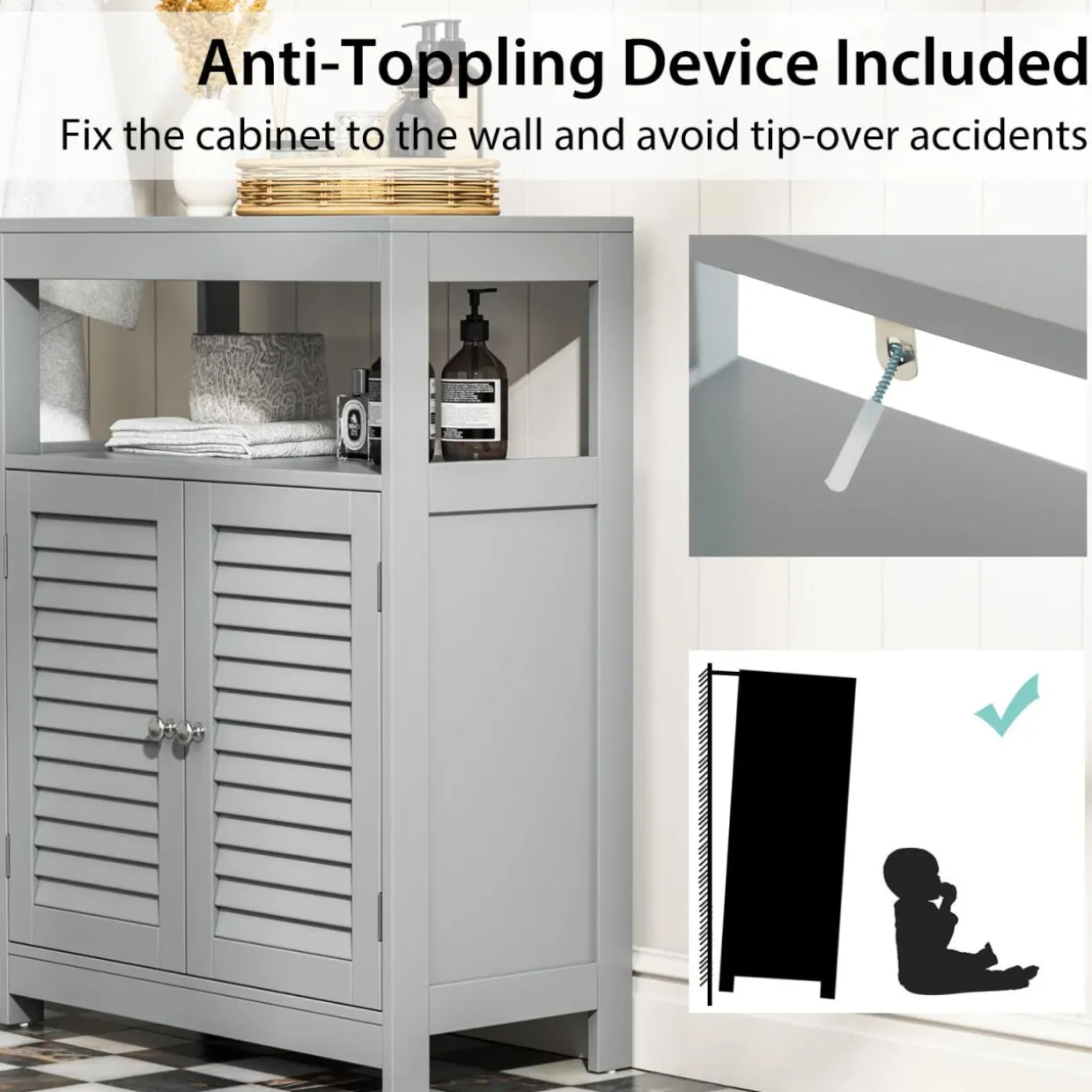 Tangkula Bathroom Floor Cabinet, Free Standing Storage Cabinet