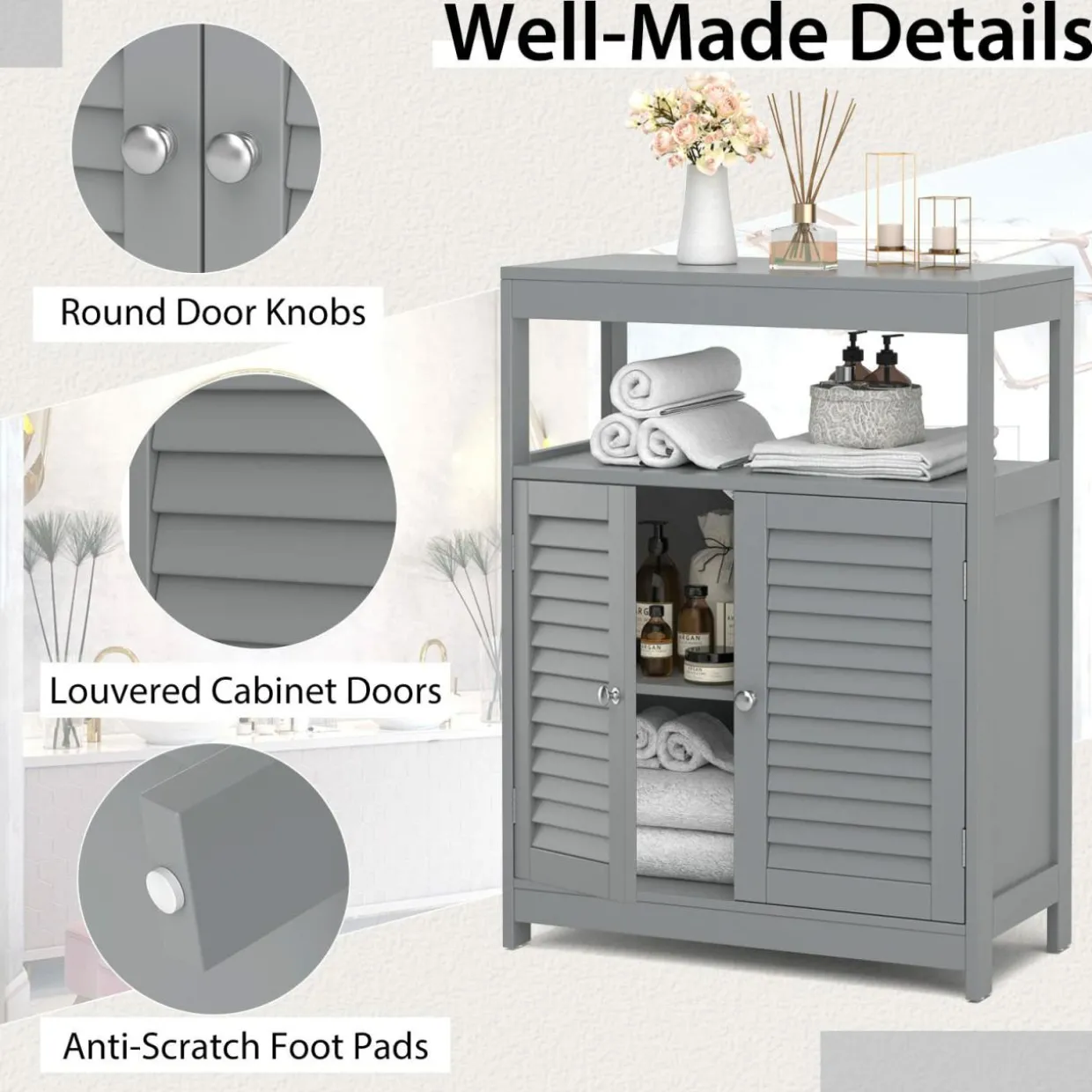 Tangkula Bathroom Floor Cabinet, Free Standing Storage Cabinet