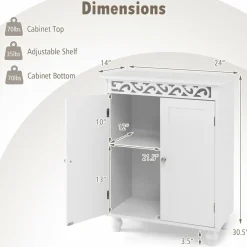 Tangkula Bathroom Floor Cabinet, Modern Carved Design Freestanding Storage Cabinet (White)