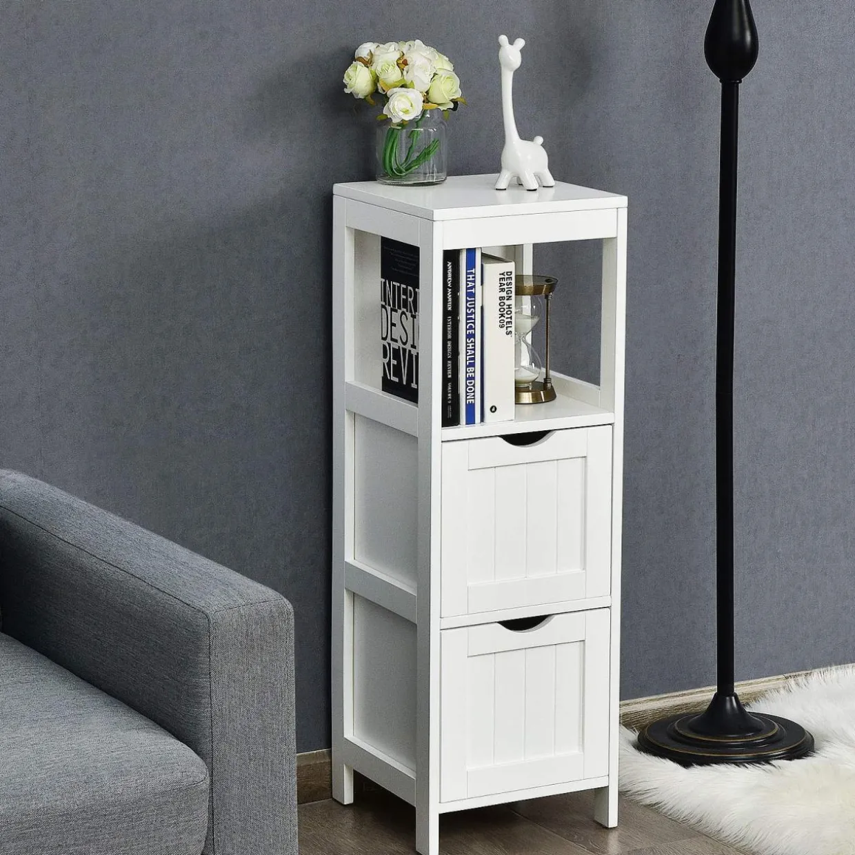 Tangkula Bathroom Floor Cabinet, Multifunctional Storage Cabinet with 2 Removable Drawers & Open Shelf