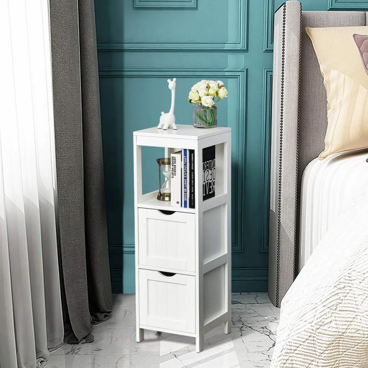 Tangkula Bathroom Floor Cabinet, Multifunctional Storage Cabinet with 2 Removable Drawers & Open Shelf
