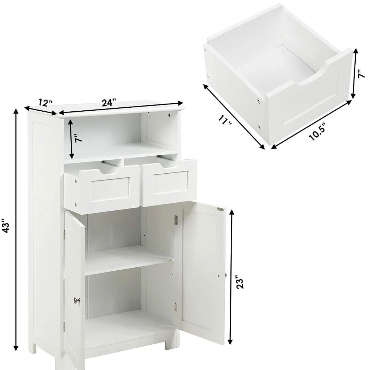 Tangkula Bathroom Floor Cabinet, Storage Cabinet w/One Open Shelf Two Doors and Two Adjustable Drawers, Standing Cupboard for Kitchen