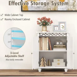 Tangkula Bathroom Floor Cabinet, Modern Carved Design Freestanding Storage Cabinet (White)