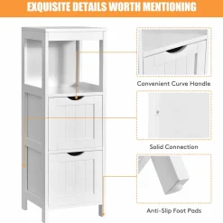 Tangkula Bathroom Floor Cabinet, Multifunctional Storage Cabinet with 2 Removable Drawers & Open Shelf