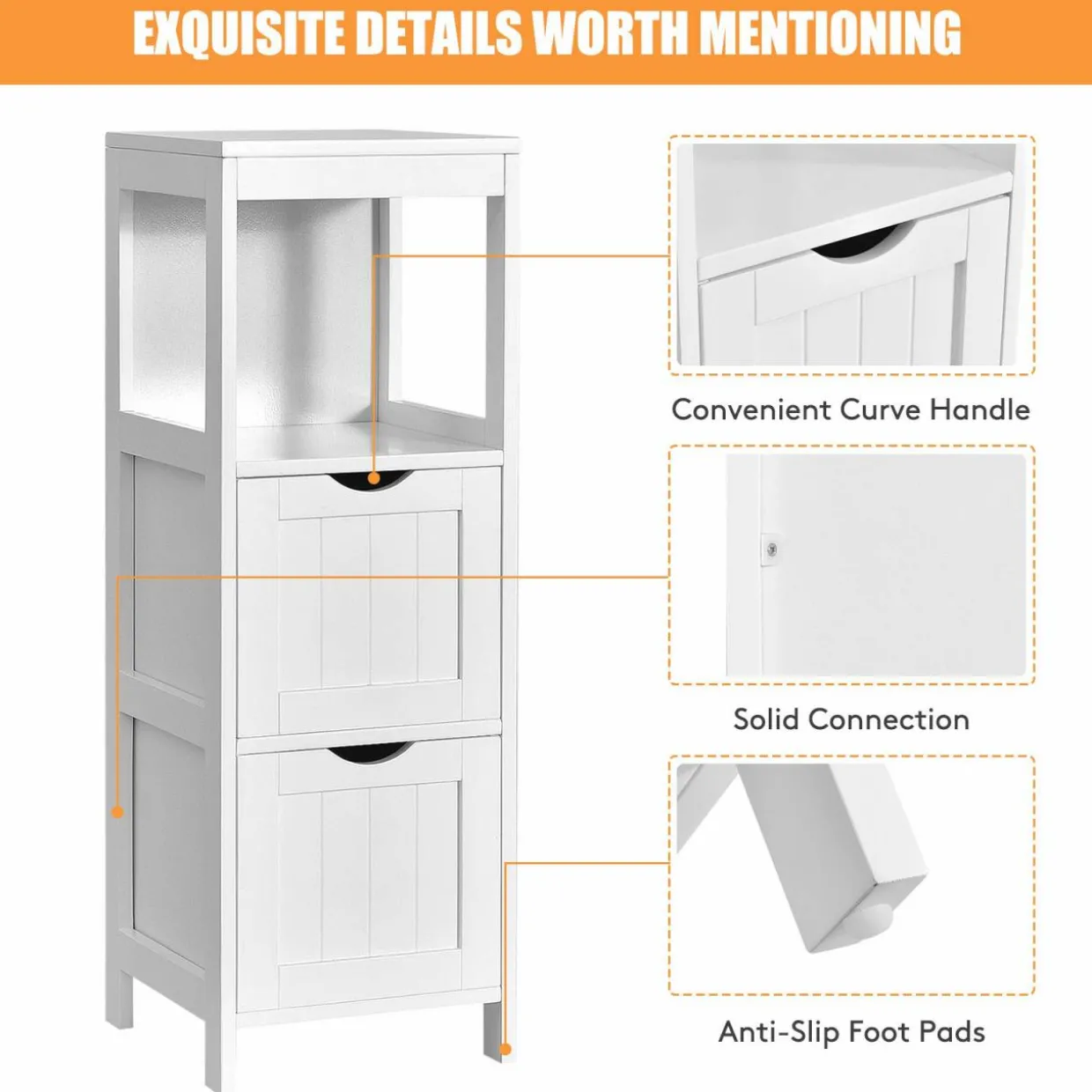 Tangkula Bathroom Floor Cabinet, Multifunctional Storage Cabinet with 2 Removable Drawers & Open Shelf