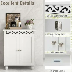 Tangkula Bathroom Floor Cabinet, Modern Carved Design Freestanding Storage Cabinet (White)