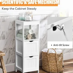Tangkula Bathroom Floor Cabinet, Multifunctional Storage Cabinet with 2 Removable Drawers & Open Shelf