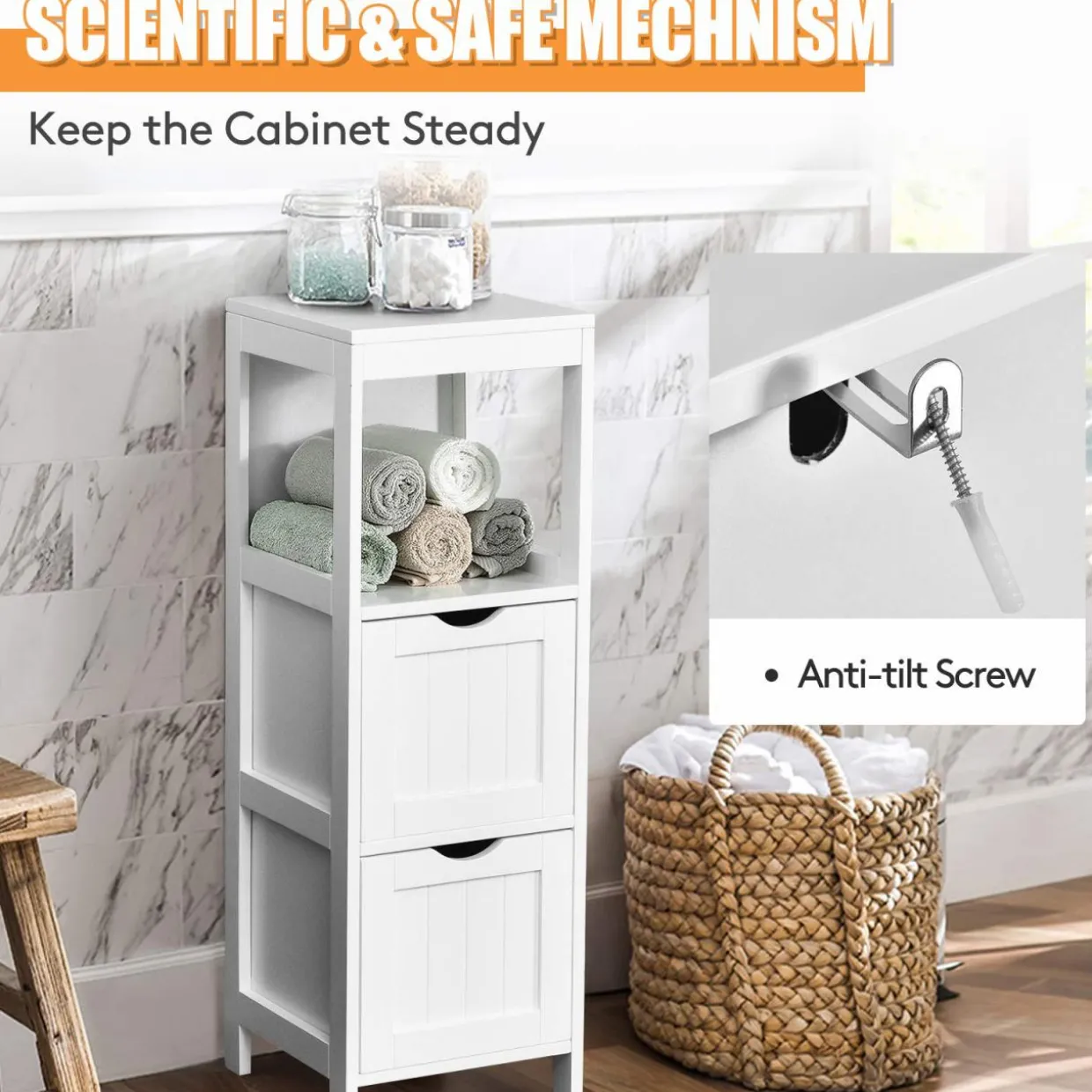 Tangkula Bathroom Floor Cabinet, Multifunctional Storage Cabinet with 2 Removable Drawers & Open Shelf