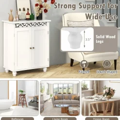 Tangkula Bathroom Floor Cabinet, Modern Carved Design Freestanding Storage Cabinet (White)
