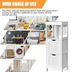 Tangkula Bathroom Floor Cabinet, Multifunctional Storage Cabinet with 2 Removable Drawers & Open Shelf