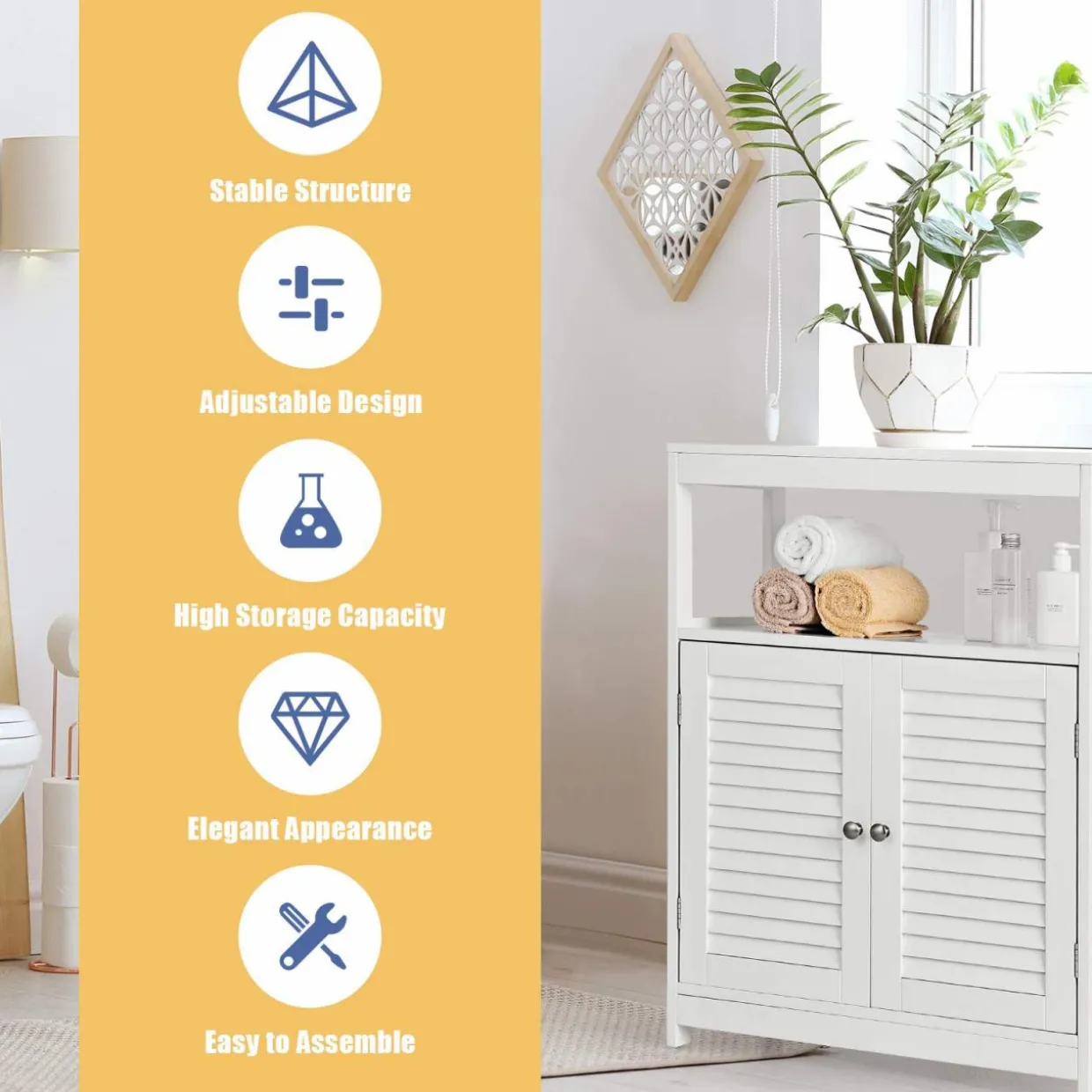 Tangkula Bathroom Floor Cabinet, Free Standing Storage Cabinet