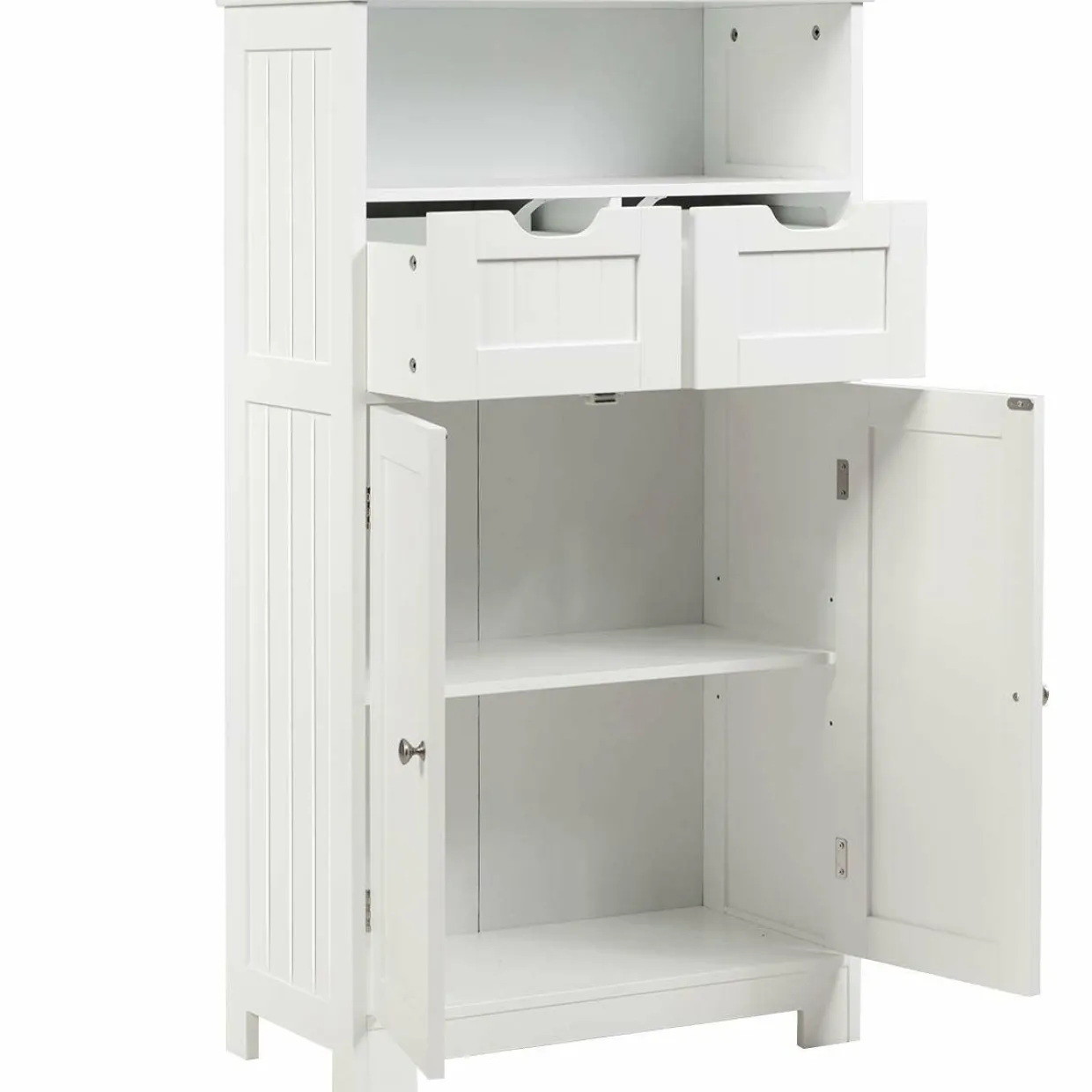 Tangkula Bathroom Floor Cabinet, Storage Cabinet w/One Open Shelf Two Doors and Two Adjustable Drawers, Standing Cupboard for Kitchen