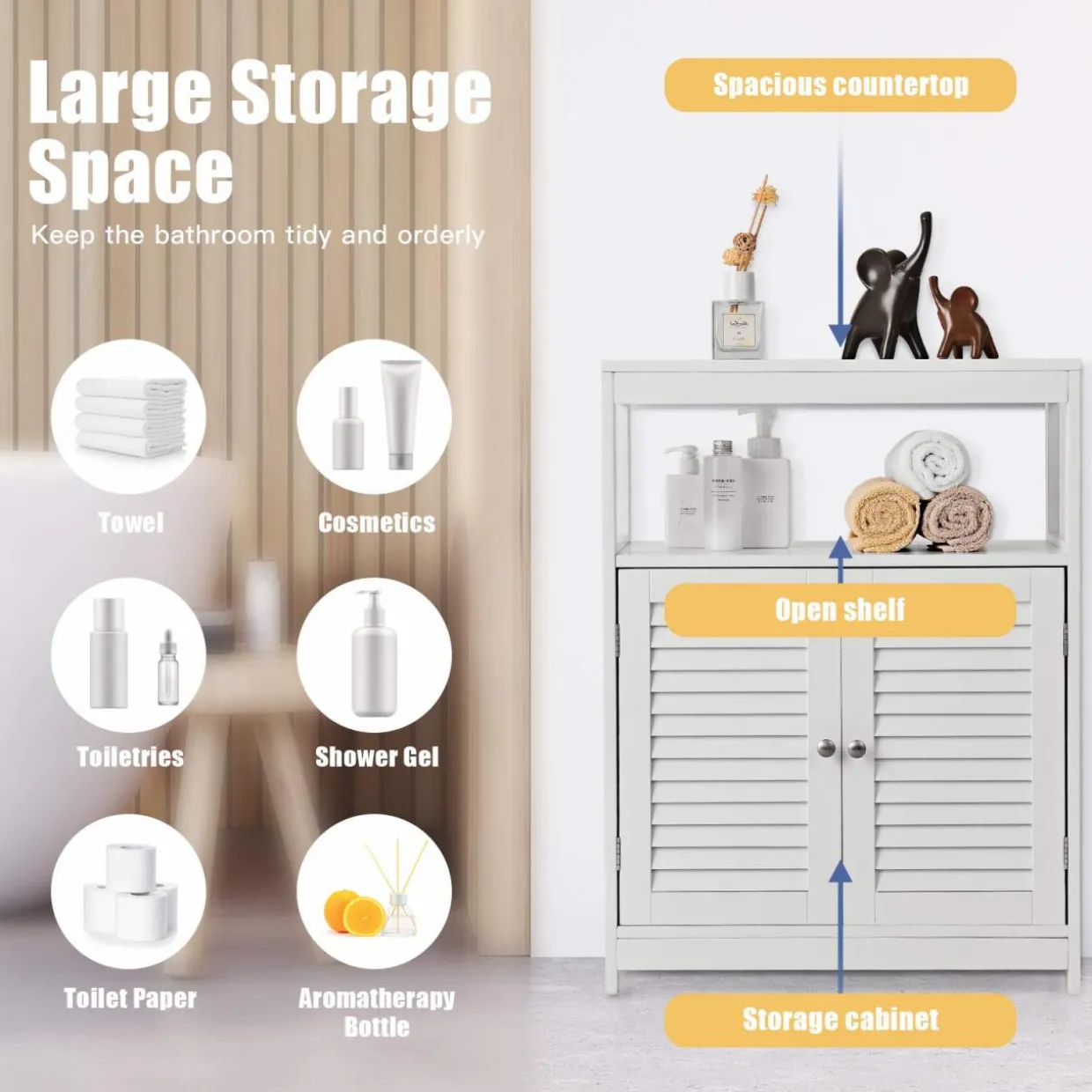 Tangkula Bathroom Floor Cabinet, Free Standing Storage Cabinet