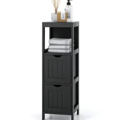 Tangkula Bathroom Floor Cabinet, Multifunctional Storage Cabinet with 2 Removable Drawers & Open Shelf