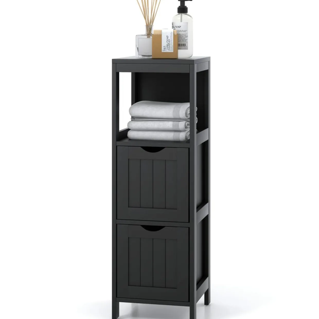 Tangkula Bathroom Floor Cabinet, Multifunctional Storage Cabinet with 2 Removable Drawers & Open Shelf