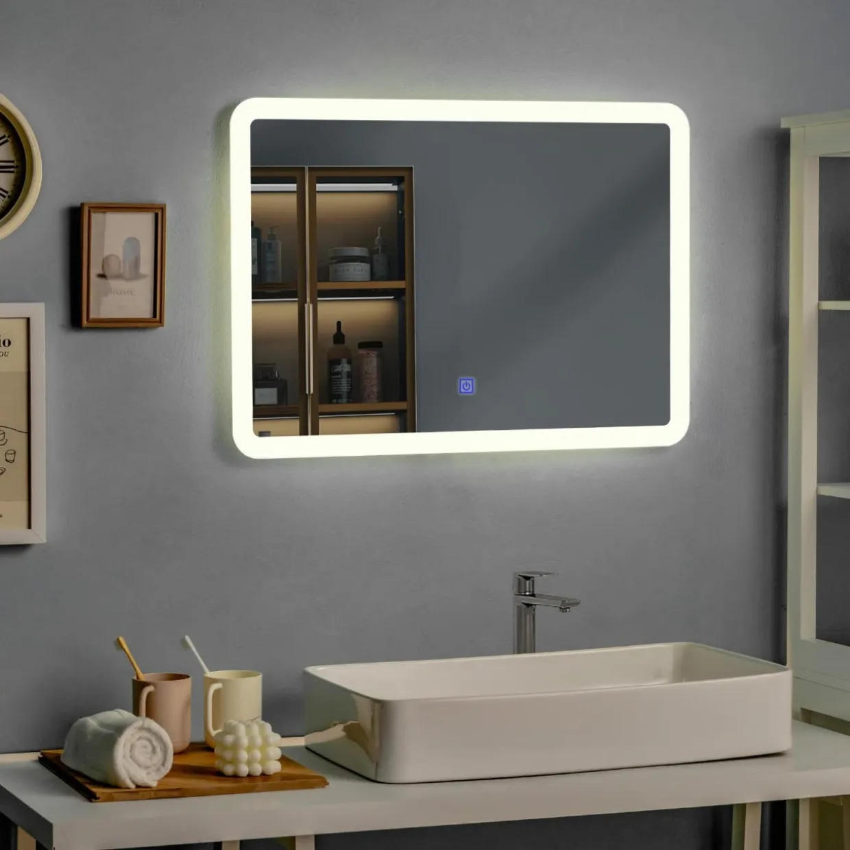 Tangkula Bathroom LED Mirror, Wall-Mounted Makeup Vanity Mirror, Dressing Room, 27.5