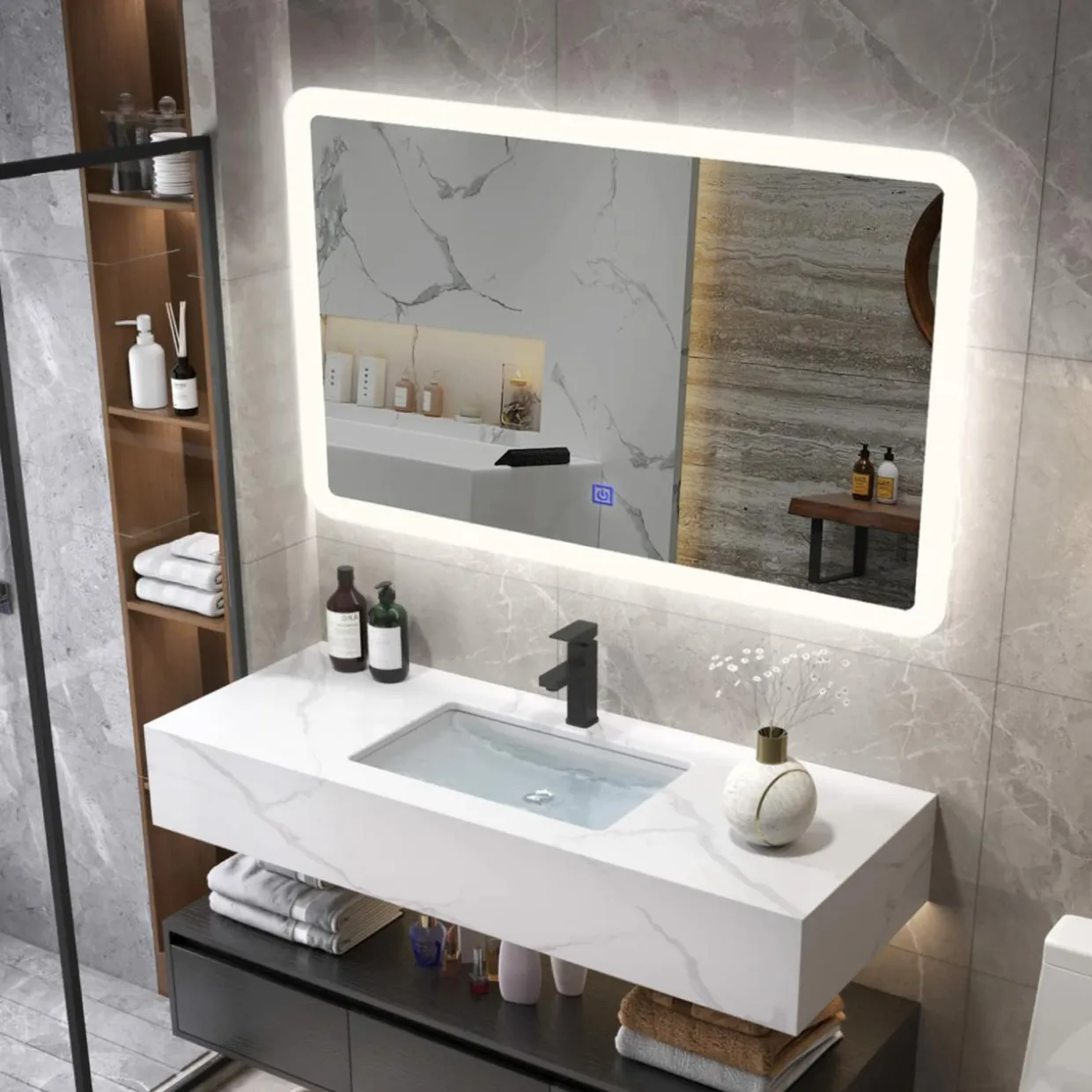 Tangkula Bathroom LED Mirror, Wall-Mounted Makeup Vanity Mirror, Dressing Room, 27.5