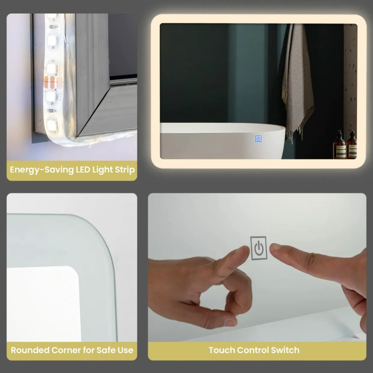 Tangkula Bathroom LED Mirror, Wall-Mounted Makeup Vanity Mirror, Dressing Room, 27.5