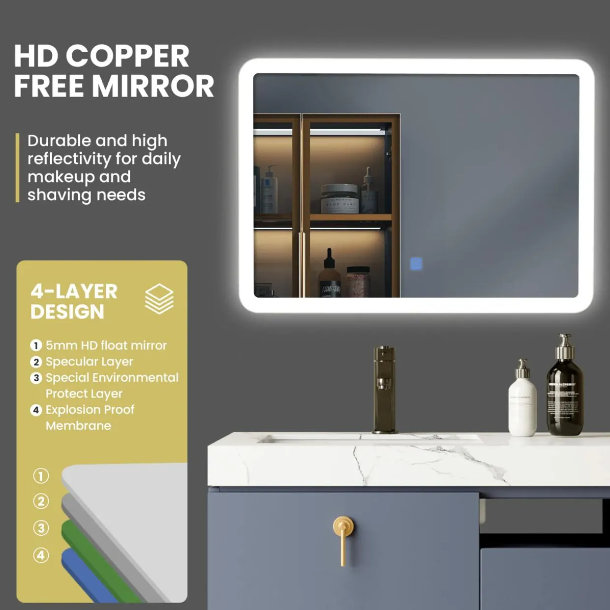 Tangkula Bathroom LED Mirror, Wall-Mounted Makeup Vanity Mirror, Dressing Room, 27.5