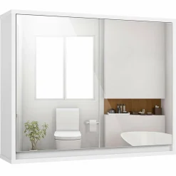 Tangkula Bathroom Medicine Cabinet, 2-Tier Wall-Mounted Storage Cabinet with Double Mirror Doors
