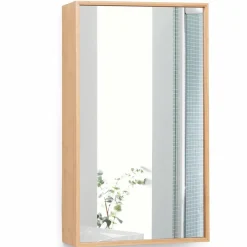 Tangkula Bathroom Medicine Cabinet, Wall Mounted Bamboo Bathroom Cabinet with Single Mirror Door